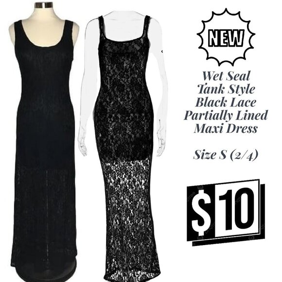 Sexy Black Lace Tank Style Lined Maxi Dress - NEW - Size S (2/4) - Picture 1 of 10